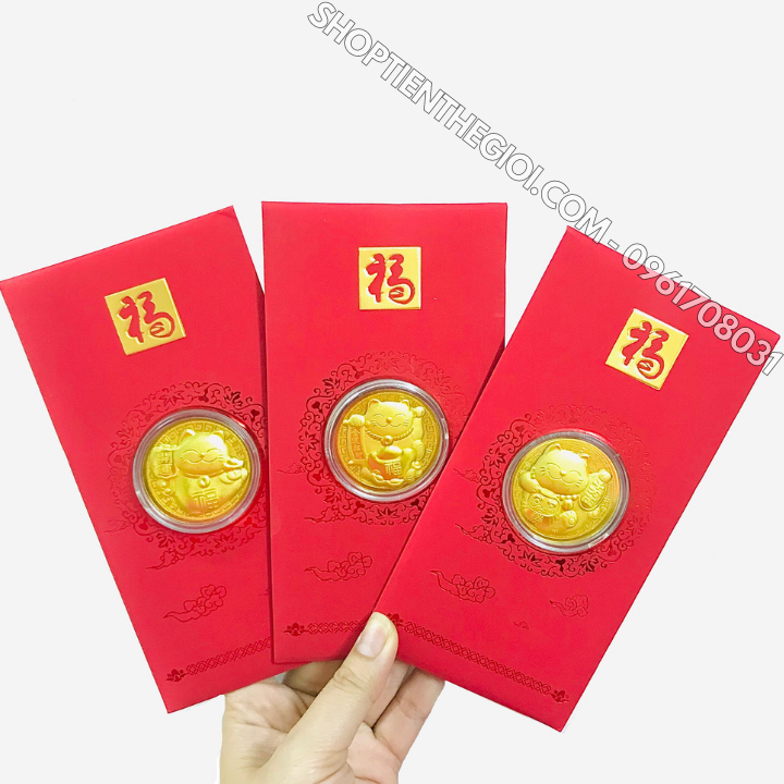 Bao Lì Xì Hình Con Mèo Thần Tài Mạ Vàng VIP - SP005918